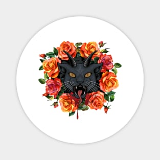 Satanic Cat with Roses Magnet